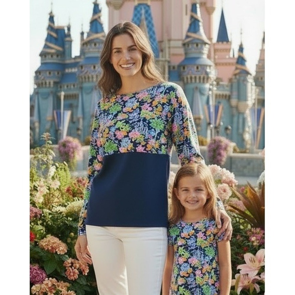 Disney X Loves Lilly Pulitzer Mickey &Minnie Finn T Shirt Top Size X Small XS